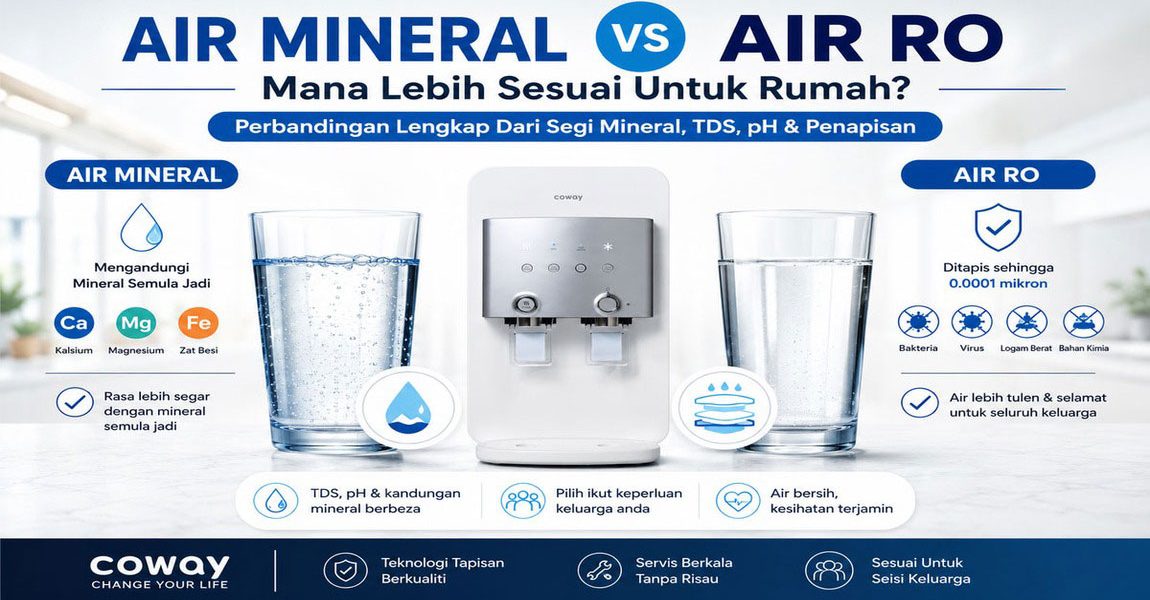 Beza air mineral dan air RO untuk penapis air Coway