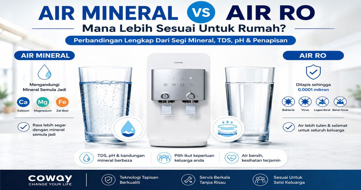Beza air mineral dan air RO untuk penapis air Coway